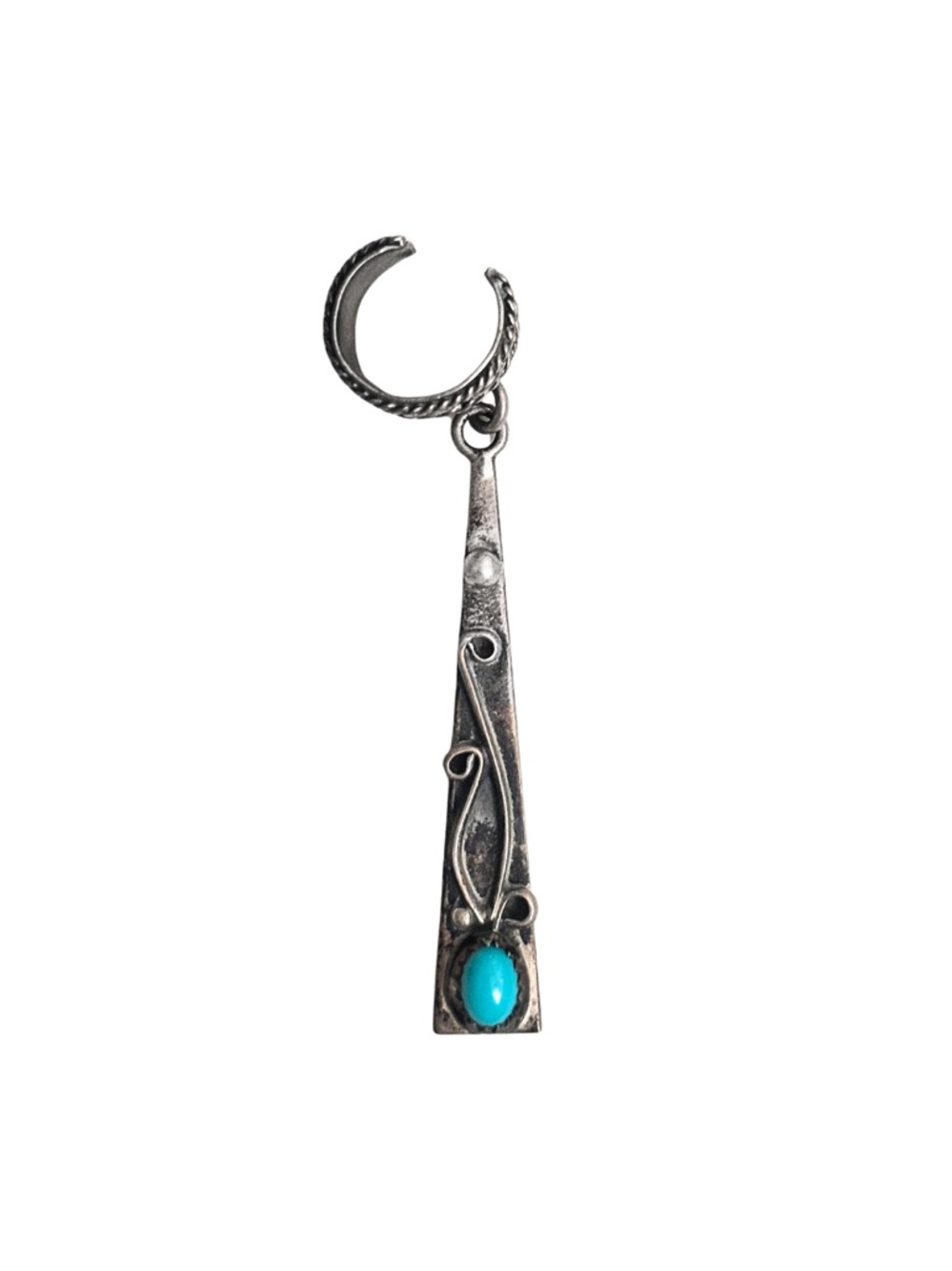 Sterling Silver Ear Cuff with Real Turquoise Stone Vintage Jewelry - Picture 3 of 6